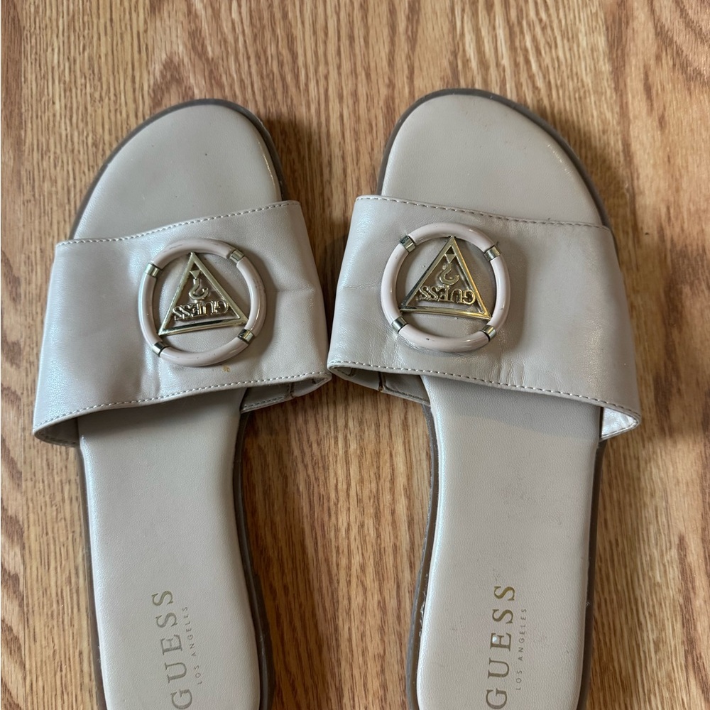 GUESS Women's Beige Slide Sandals with Logo Accent size 9